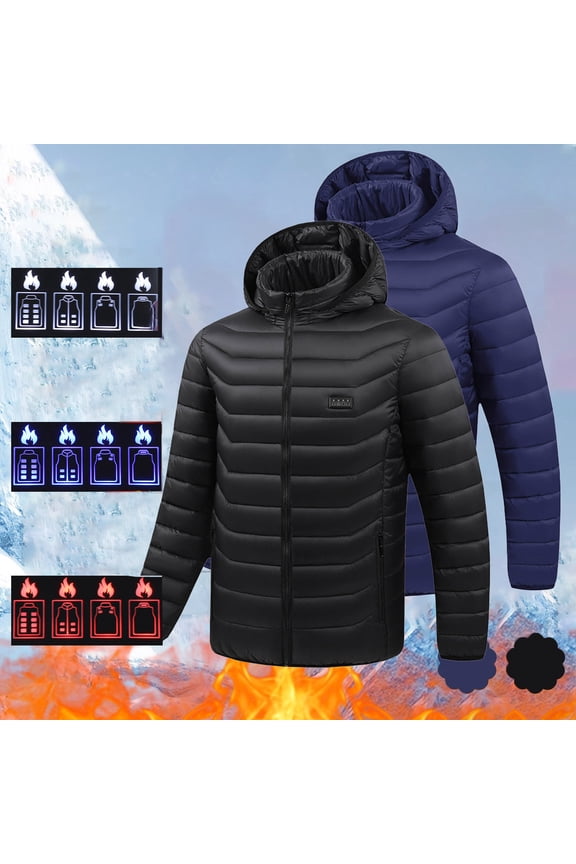 Heated Coat for Men 4 Level Reachargeable Electric Heated Jacket 25 Heating Zones Zip Up Heating Jackets Winter Outwear Sport Coats (Not Included Battery) XL