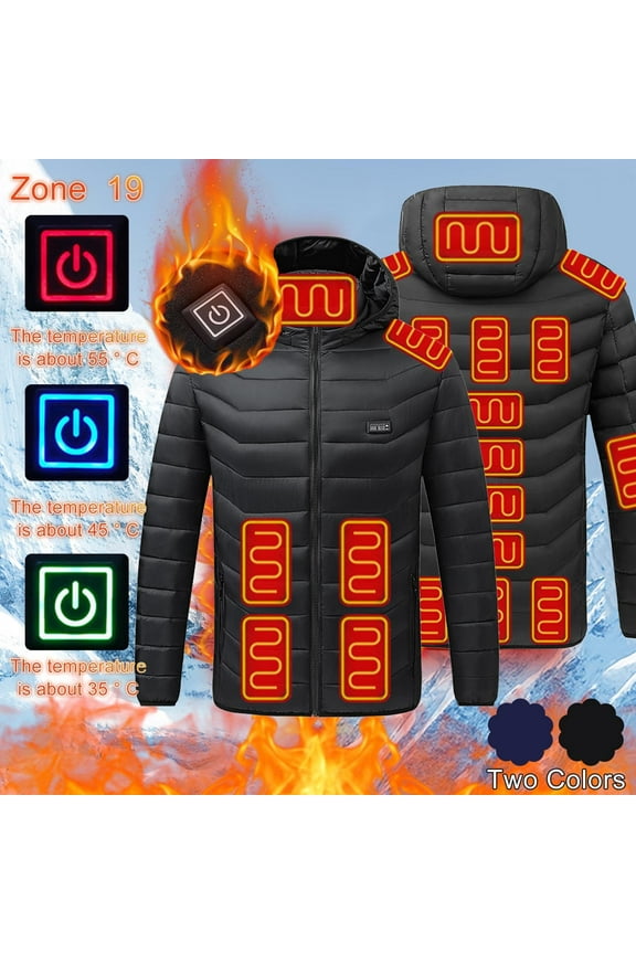 Heated Coat for Men Lightweight Smart Electric Heated Jacket 19 Heating Zones 3 Level Streetwear Coats Big and Tall Winter Windproof Thermal Jackets without Battery XXL