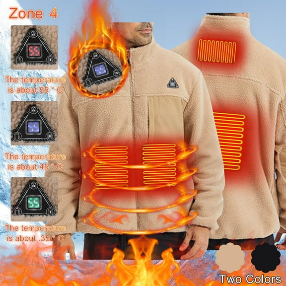 DODADAWANJ Heated Jacket for Men Smart Temp Control Electric Heated Jackets Polar Fleece 4 Heating Zones Thermal Coats Winter Comfy Workwear Coat (Not Included Battery) L