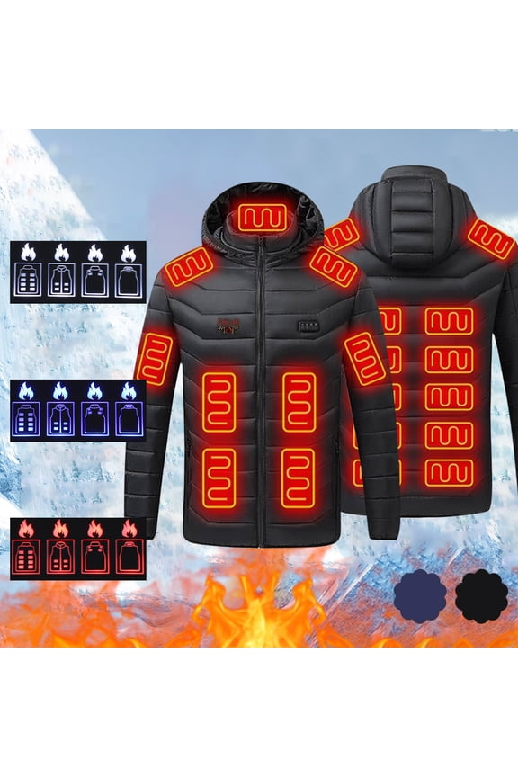Heating Jacket for Men Rechargeable Smart Electric Heated Jackets 21 Heating Zones Stand Collar with Hood Coat Winter School Daily Coats (Battery not Included) XL