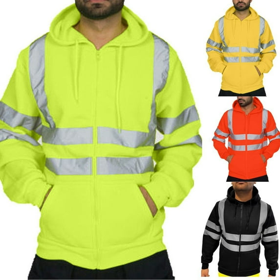 DODADAWANJ High Visibility Safety Sweatshirt for Men Big and Tall Safety Hoodies Class 3 Reflective Zip Up Hooded Sweatshirts with Pockets Orange XXXL