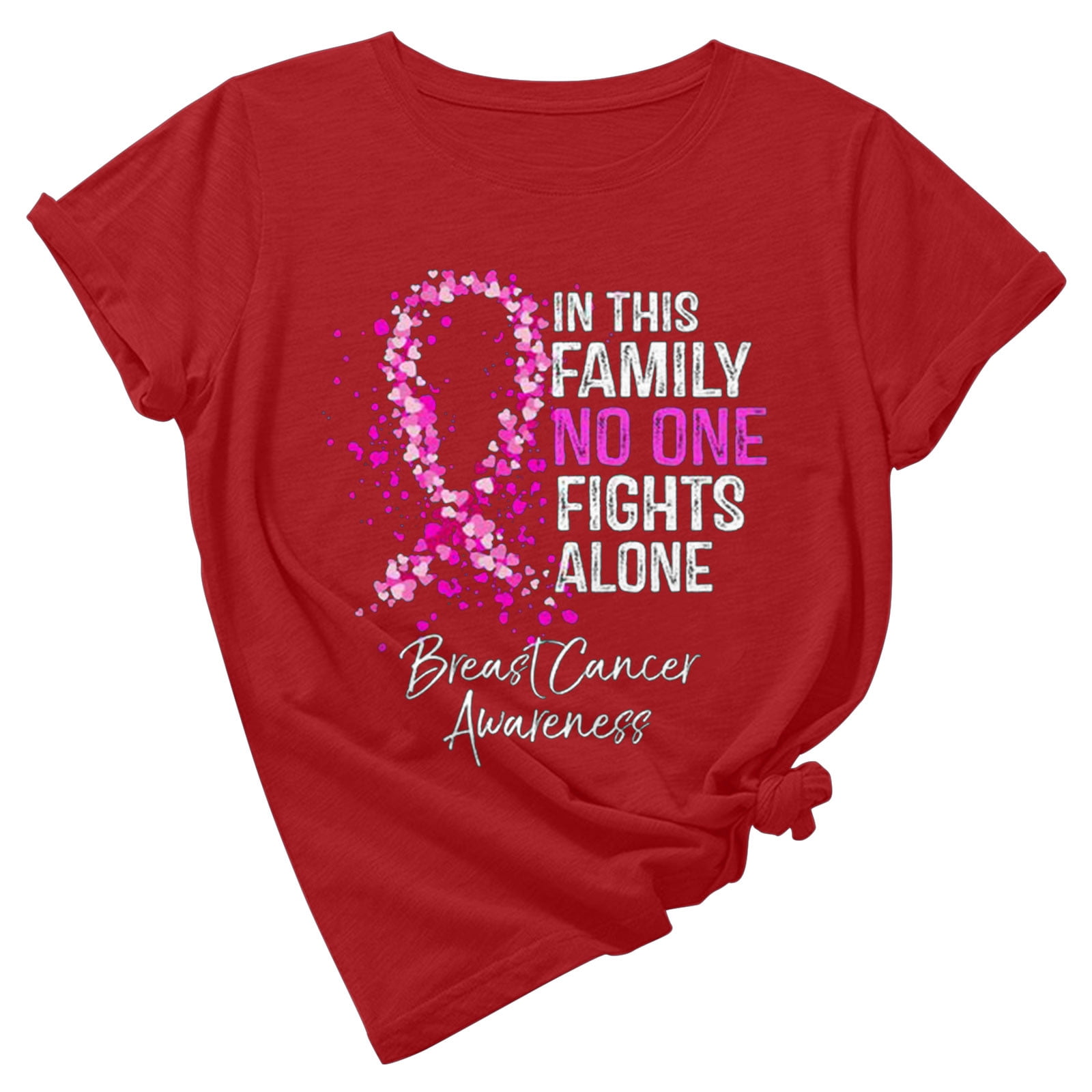 DODADAWANJ Women's Pink Ribbon Graohic Tees Breast Cancer Awareness
