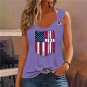 DODADAWANJ Independence Day Print Tank Top for Women Summer Casual Sleeveless Shirt Lightweight U-neck Tops Loose-fit O-ring Strap Tank Top July 4th Patriotic Tees