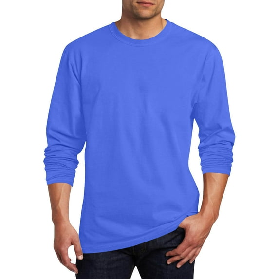 DODADAWANJ Long Sleeve Shirts for Men Big and Tall Fall T Shirts Casual Round Neck T Shirt Solid Color Classic Tees Blue XXXL