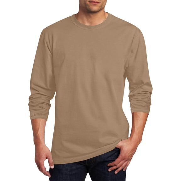 DODADAWANJ Long Sleeve Shirts for Men Big and Tall Fall T Shirts Casual Round Neck T Shirt Solid Color Classic Tees Khaki XXXL