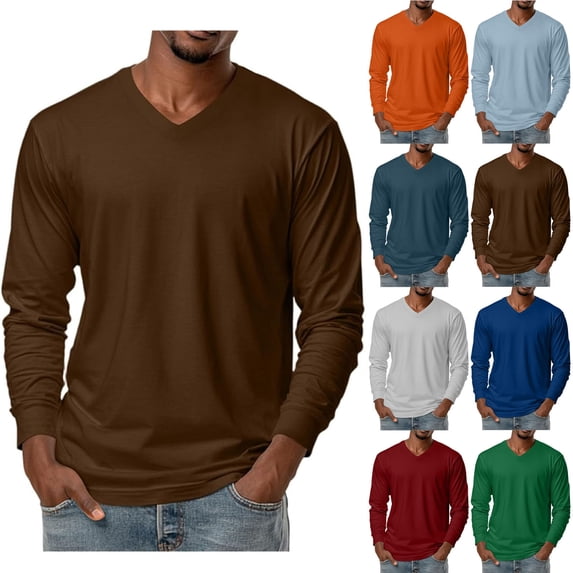 DODADAWANJ Long Sleeve Shirts for Men V Neck Casual T-shirt Big and Tall Solid Color Pullover Shirt Basic Workout Tops Gray XL