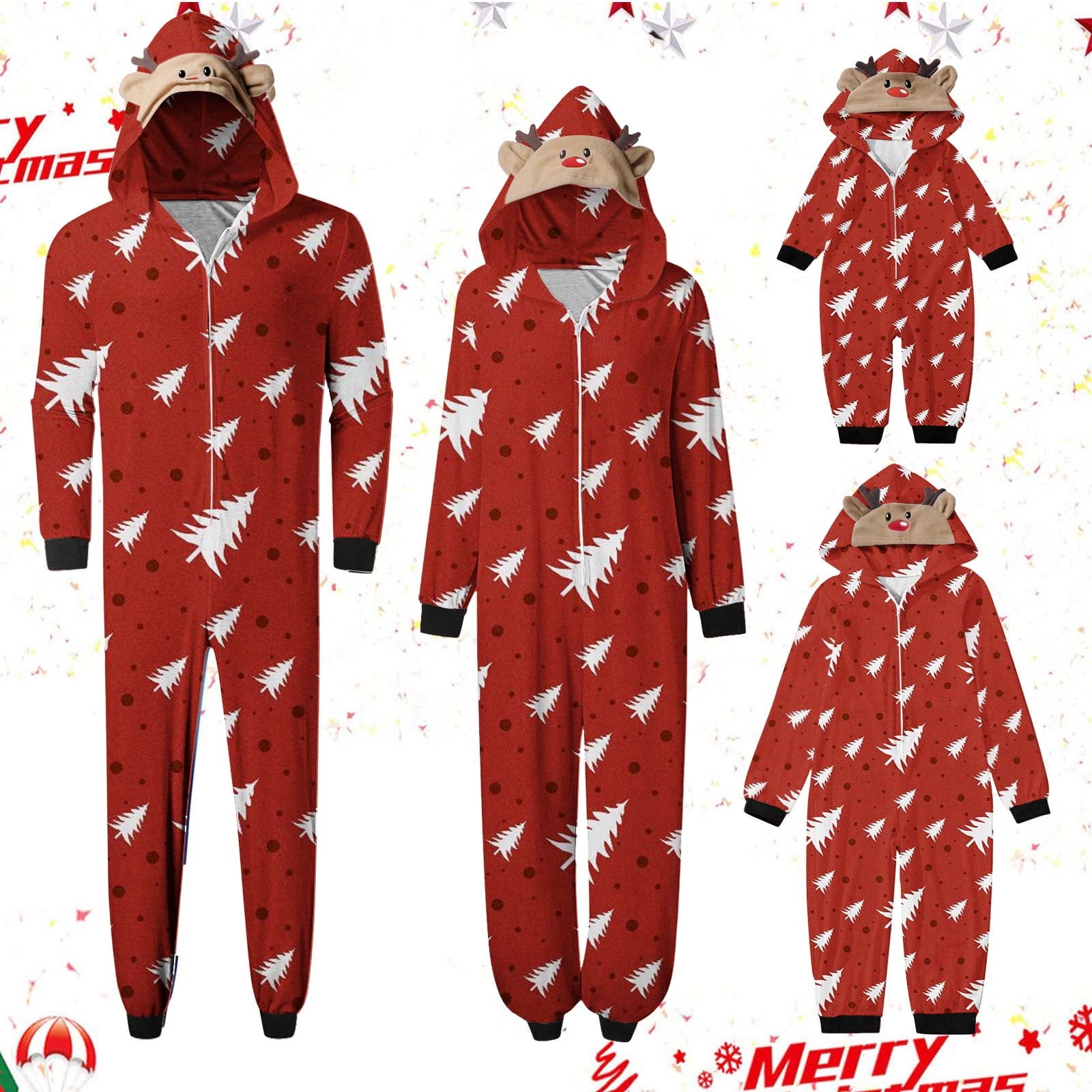 DODADAWANJ Matching Family Elk Antler Hooded Onesies Pajamas Sets Front ...