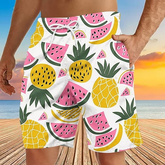DODADAWANJ Men Swim Trunks 2025 Summer Tropical Fruit Printed Shorts Quick Dry Drawstring Hawaiian Swimming Shorts Big and Tall Holiday Boardshorts Plus Size Swimwear