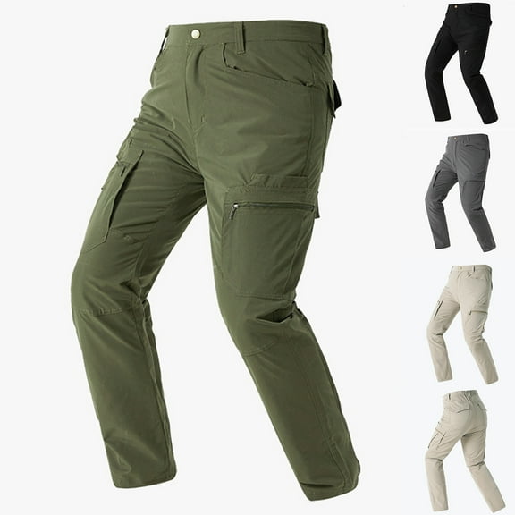 DODADAWANJ Men's Baggy Cargo Pants with Zipper Multi Pockets Expandable Waist Tactical Pants Straight Fit Open Bottom Sport Pants for Outdoor Camping Travel