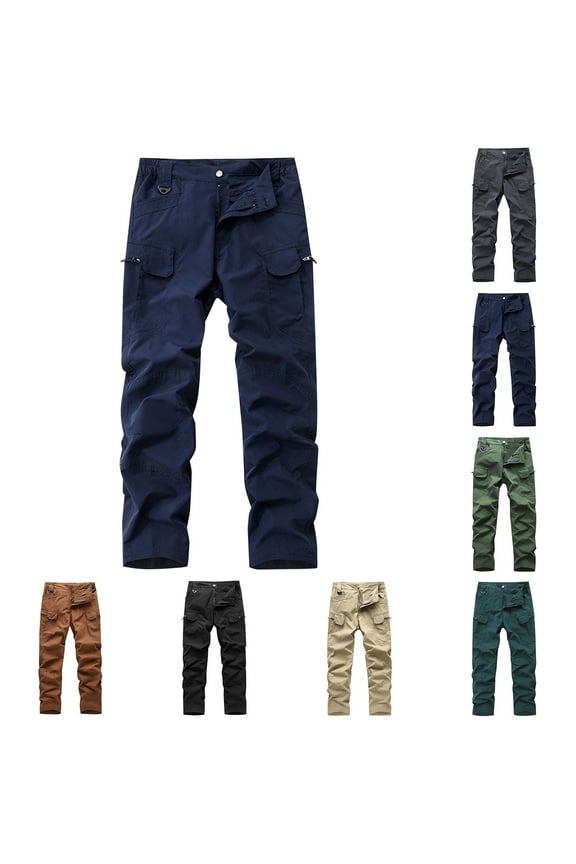 Men's Construction Cargo Pants with Zipper Multi Pockets Straight Leg Expandable Waist Tactical Pants Big and Tall Open Buttom Sport Pants for Outdoor Camping Workout
