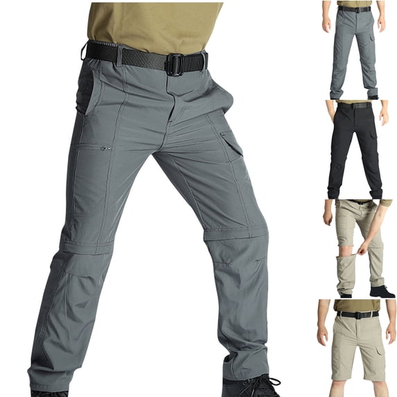DODADAWANJ Men's Convertible Cargo Tactical Pants Quick Dry Outdoor Hiking Pants Zip Off Lightweight Stretch Work Pants with Pockets Gray M