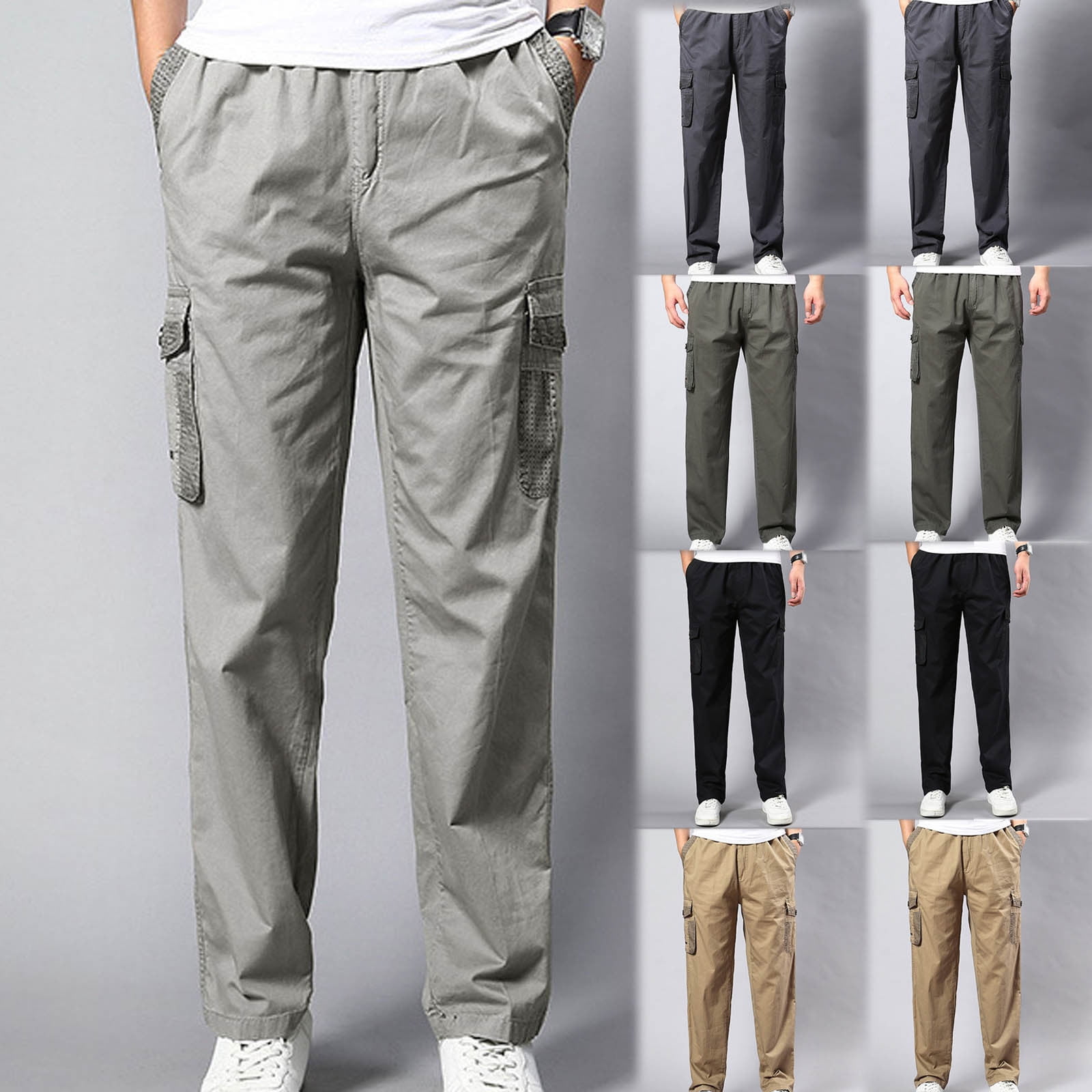 DODADAWANJ Men's Cotton Cargo Pants with Multi Pockets Staight Leg ...