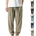thumbnail image 1 of DODADAWANJ Men's Cotton and Linen Pants Big and Tall Cinch Bottom Harem Pant with Pockets Casual Elastic Waist Baggy Trousers for Summer Beach Army Green L, 1 of 5