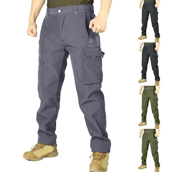 DODADAWANJ Men's Fleece Lined Cargo Pants with Multi Pockets Active Fit Expandable Waist Sport Pants Big and Tall Workout Pants for Hiking Construction Jogging