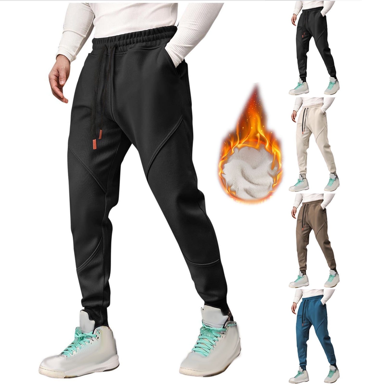Men's Winter Fleece Lined Sweatpants - Thermal Joggers With Drawstring & Zipper Pockets