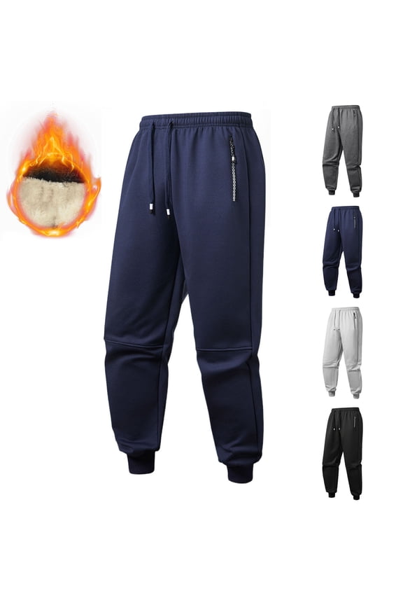 Men's Fleece Lined Sweatpants Elastic Waist with Zipper Pockets Jogging Pants Big and Tall Elastic Bottom Athletic Pants for Hiking Gym Travel
