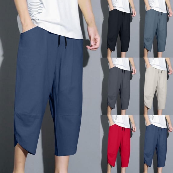 DODADAWANJ Men's Harem Capri Pants Big and Tall Below Knee Shorts Loose Fit Elastic Waist Capris Pants Summer Casual 3/4 Pant with Pockets Gray XXL