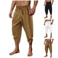 thumbnail image 1 of DODADAWANJ Men's Linen Harem Capri Pants Loose Fit Big and Tall 3/4 Pants with Pockets Drawstring Elastic Waist Below Knee Shorts Black S, 1 of 7