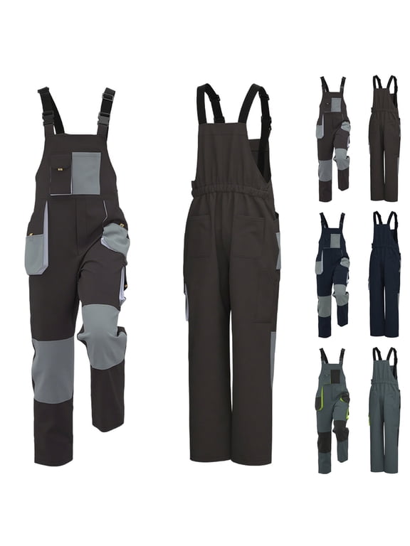 Men's Overall Cargo Pants with Multi Pockets Rugged Work Pants Color Block Big and Tall Construction Pants for Farm Outdoor Factory M