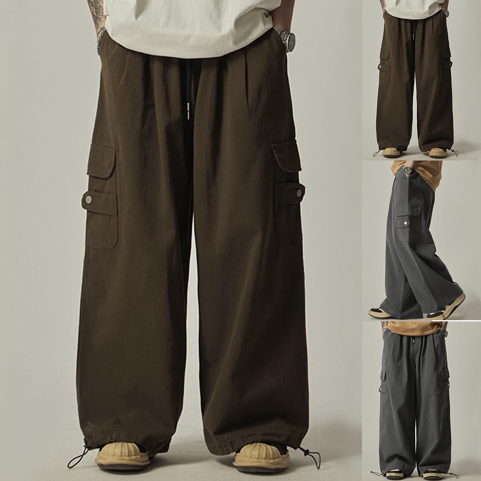 DODADAWANJ Men's Palazzo Cargo Pants Wide Leg with Multi Pockets ...