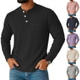 thumbnail image 1 of DODADAWANJ Men's Waffle Shirts Casual Button Up Crewneck T Shirts Solid Color Long Sleeve Texture Tops with Pocket Purple M, 1 of 3