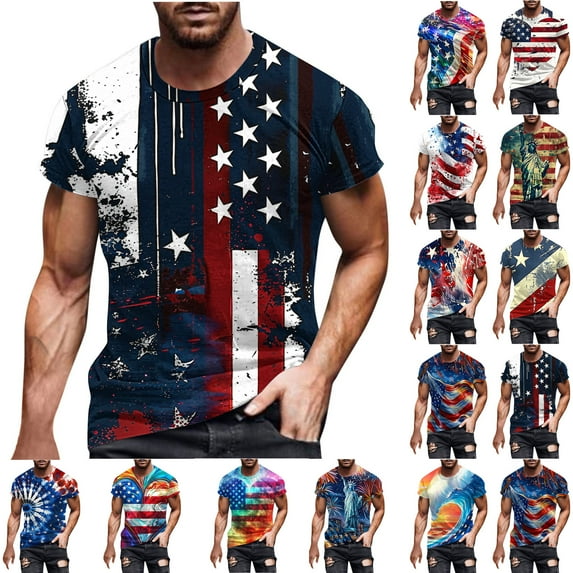 DODADAWANJ Mens 4th of July T Shirts Vintage American Flag Graphic T Shirts Big and Tall Short Sleeve Summer Tshirt Round Neck Independence Day Tshirts XL