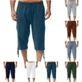 thumbnail image 1 of DODADAWANJ Mens Casual Capri Pants Linen Big and Tall Beach Capris Loose Fit Lightweight Elastic Waist 3/4 Pant Drawstring Below Knee Long Shorts Gray L, 1 of 8