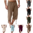 thumbnail image 1 of DODADAWANJ Mens Casual Capri Pants Linen Cotton Big and Tall Beach Capris Loose Fit Lightweight Elastic Waist 3/4 Pant Drawstring Below Knee Long Shorts Wine XXXL, 1 of 8
