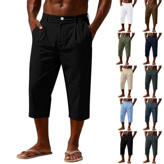 DODADAWANJ Mens Chino Pants Capris Big and Tall Below Knee Shorts with Pockets Solid Color Outdoor Capri Pant Trendy Beach Casual 3/4 Pants Navy XL