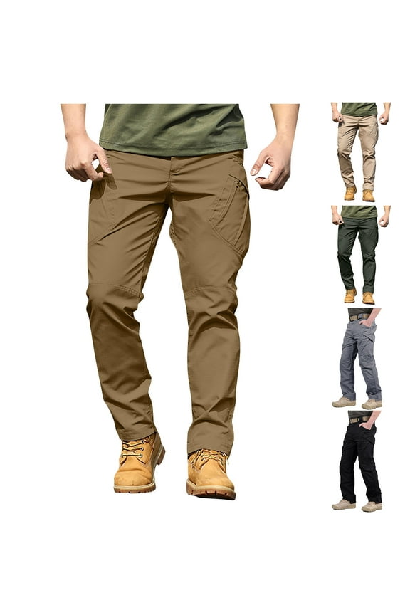 Mens Construction Tactical Pants with Multi-Pockets Straight Leg Long Cargo Pants Button Casual Open Buttom Hiking Pants