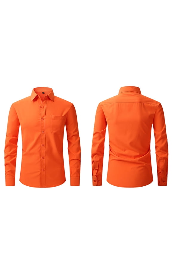 Mens Dress Shirts Stretch Wrinkle Resistant Business Shirt Long Sleeve Button Down Basic Tops With Pocket Orange XXL