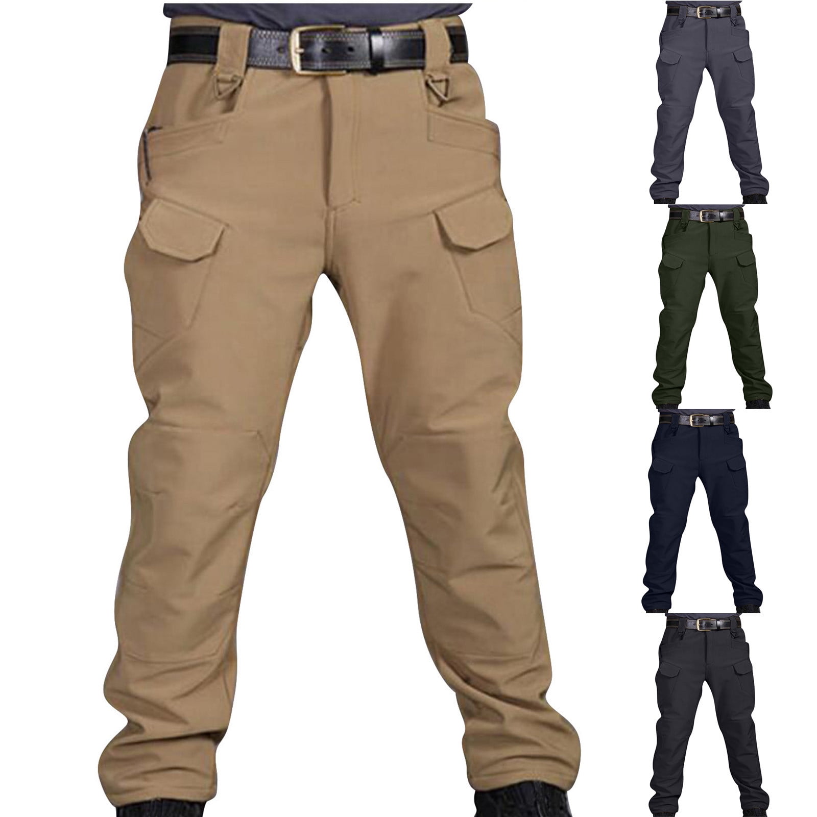 DODADAWANJ Mens Fleece Lined Cargo Pants with Multi Pockets Elastic ...