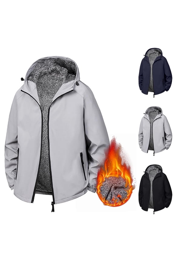 Mens Fleece Lined Jacket Big and Tall Windproof Warm Jackets Zip Up with Zipper Pocket Thermal Winter Outdoor Coat Black XXXXL