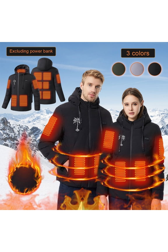 Mens Heated Jacket Lightweight USB Rechargeable Electric Heated Jackets Full Zip 21 Heating Zones Thermal Coat Winter Outdoor Camping Heated Coats No Battery XL