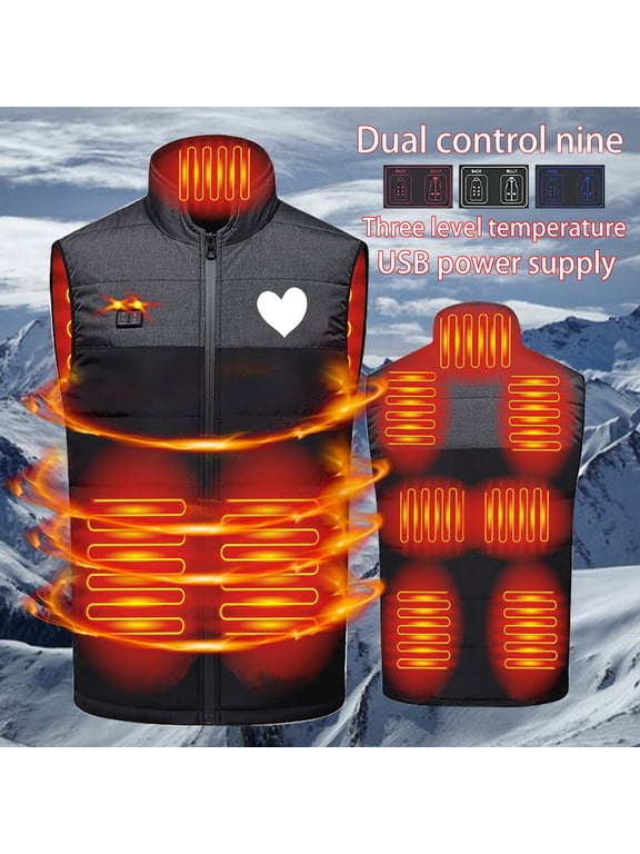 Mens Heated Vest Lightweight 3 Level Electric Heated Jacket 9 Heating Zones Big and Tall Zip Up Body Warmer Winter Streetwear Heated Coats (Battery Pack Not Included) XL