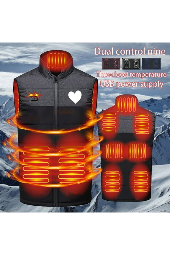 Mens Heated Vest Lightweight 3 Level Electric Heated Jacket 9 Heating Zones Big and Tall Zip Up Body Warmer Winter Streetwear Heated Coats (Battery Pack Not Included) XXXXL