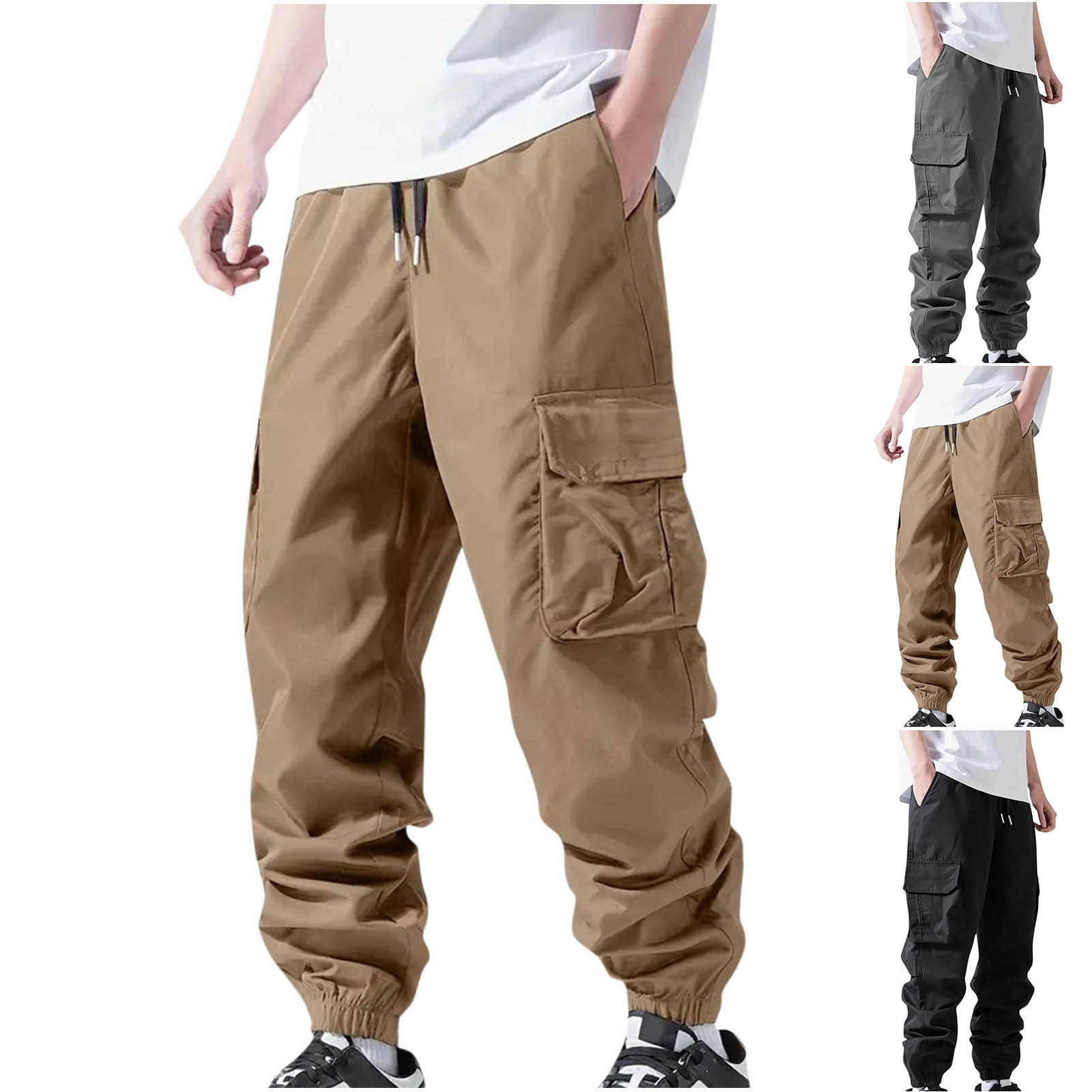 DODADAWANJ Mens Loose Fit Cargo Pants with Multi Pockets Drawstring ...