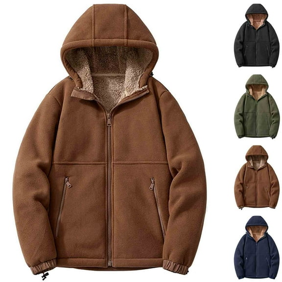 DODADAWANJ Mens Polar Fleece Jacket with Zipper Pocket Big and Tall Thermal Jackets Full Zip Fall Athletic Hoodie Outdoor Casual Streetwear Coats XL