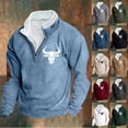 thumbnail image 1 of DODADAWANJ Mens Quarter Zip Sweatshirt Bull Graphic Stand Collar Sweatshirts Big and Tall Elbow Padded Pullover for Resort Vacation Camping Army Green M, 1 of 4