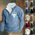 thumbnail image 1 of DODADAWANJ Mens Quarter Zip Sweatshirt Bull Graphic Stand Collar Sweatshirts Big and Tall Elbow Padded Pullover for Resort Vacation Camping Blue XXXXXL, 1 of 4