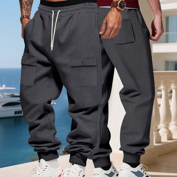 DODADAWANJ Mens Sweatpants Elastic Waisted Drawstring Baggy Sweatpant with Multi Pockets Loose Fit Cinch Bottom Workout Pants Dark Gray S