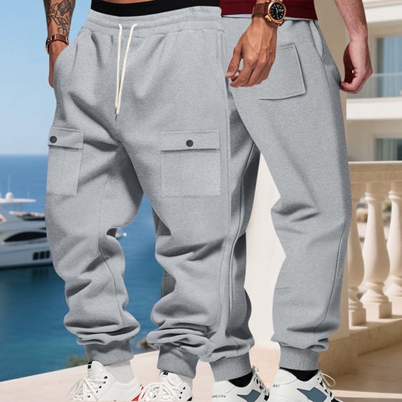 DODADAWANJ Mens Sweatpants Elastic Waisted Drawstring Baggy Sweatpant with Multi Pockets Loose Fit Cinch Bottom Workout Pants Gray XXXL