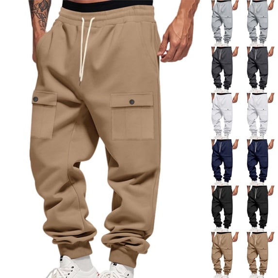 DODADAWANJ Mens Sweatpants Elastic Waisted Drawstring Baggy Sweatpant with Multi Pockets Loose Fit Cinch Bottom Workout Pants Navy L