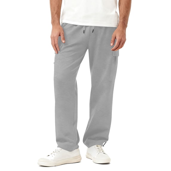 DODADAWANJ Mens Sweatpants Open Bottom Straight Sweatpant Casual Drawstring Elastic Sweat Pants with Multi Pockets Gray S