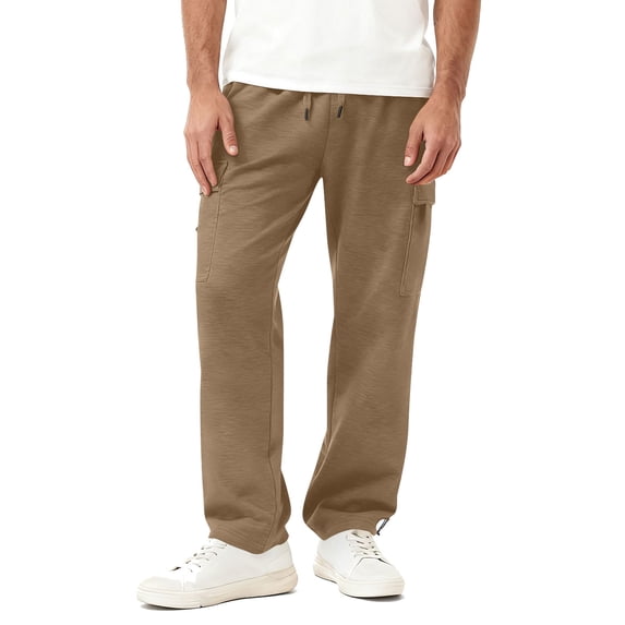DODADAWANJ Mens Sweatpants Open Bottom Straight Sweatpant Casual Drawstring Elastic Sweat Pants with Multi Pockets Khaki XXXL