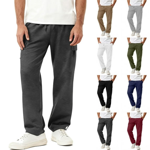 DODADAWANJ Mens Sweatpants Open Bottom Straight Sweatpant Casual Drawstring Elastic Sweat Pants with Multi Pockets Navy L