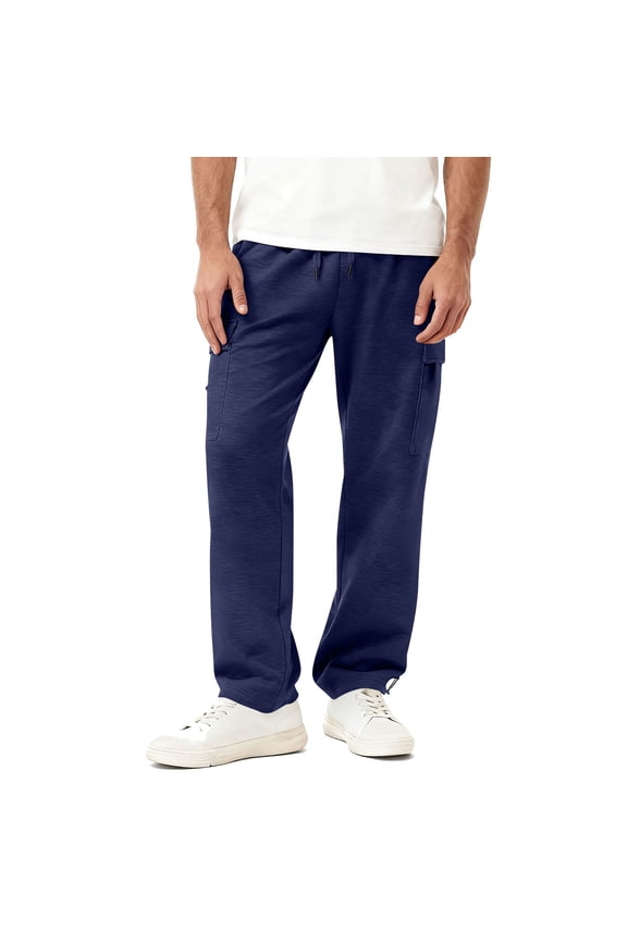 Mens Sweatpants Open Bottom Straight Sweatpant Casual Drawstring Elastic Sweat Pants with Multi Pockets Navy XXL