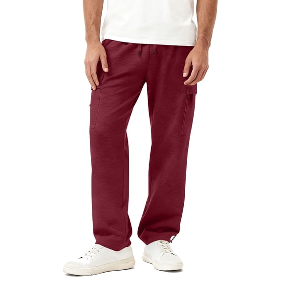 DODADAWANJ Mens Sweatpants Open Bottom Straight Sweatpant Casual Drawstring Elastic Sweat Pants with Multi Pockets Wine XXXL