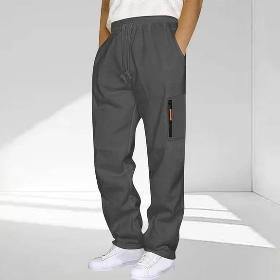 DODADAWANJ Mens Sweatpants with Zipper Pockets Big and Tall Elastic Waisted Drawstring Pant Open Bottom Straight Pants Dark Gray XXXL