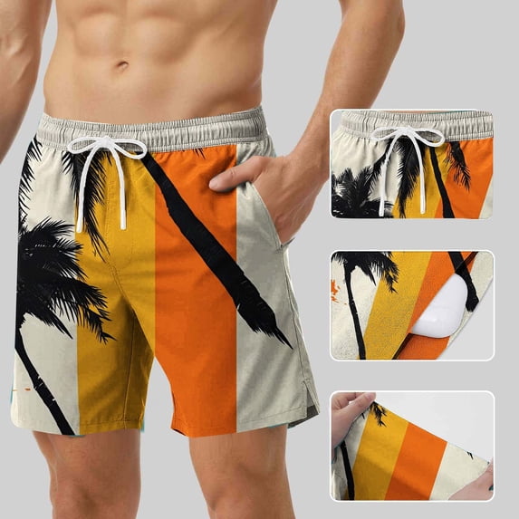 DODADAWANJ Mens Swim Trunks 5 Inch Quick Dry Hawaiian Graphic Board Shorts with Liner Big and Tall Elastic Drawstring Waistband Bathing Suits with Pockets Orange L